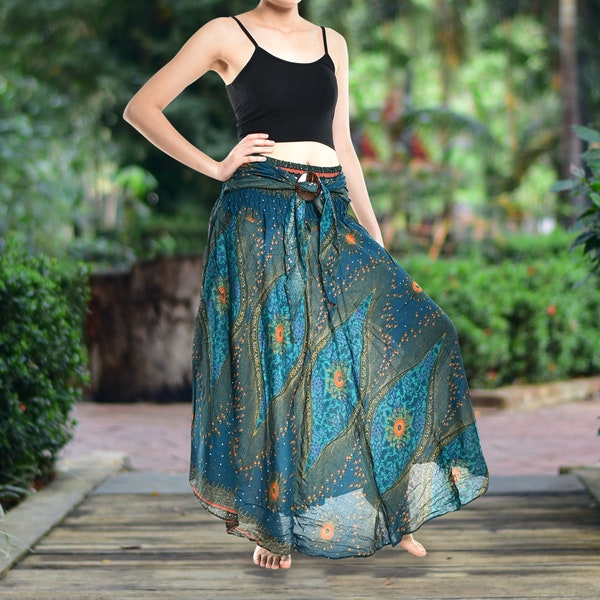 Bohotusk Teal Green Moonshine Long Skirt With Coconut Buckle (& Strapless Dress) 2 in 1 Style S/M and L/XL