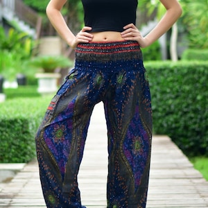 Bohotusk Moonshine Print Harem Pants S/M to 3XL 20-52 inch Waist Hand Made in Thailand Stock In UK Donation to Elephants with Every Sale image 5