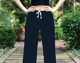 Bohotusk Womens Plain Black Harem Pants Tie Waist S/M to 3XL Donation to Elephant Sanctuary with every Sale