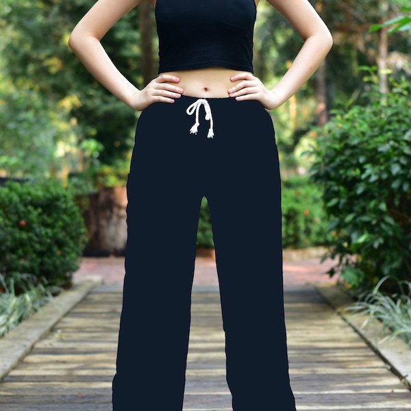 Bohotusk Womens Plain Black Harem Pants Tie Waist S/M to 3XL Donation to Elephant Sanctuary with every Sale