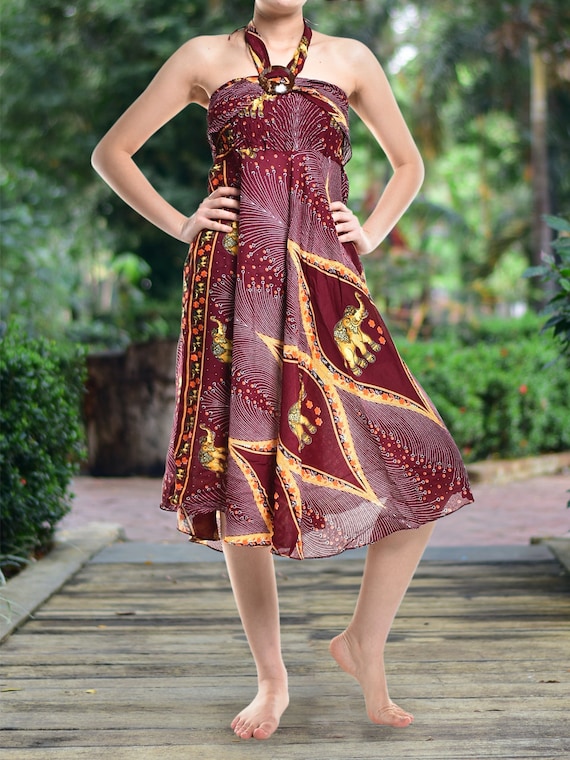 Bohotusk Red Elephant Diamond Long Skirt With Coconut Buckle & Strapless  Dress 2 in 1 Style S/M Only 