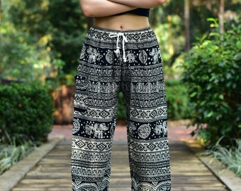 Bohotusk Elefantenkalb Print Haremshose Tie Taille Damen Haremshose S/M bis L/XL