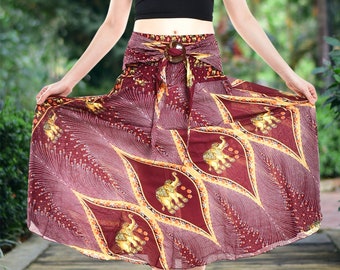 Bohotusk Red Elephant Diamond Long Skirt With Coconut Buckle  (& Strapless Dress) 2 in 1 Style S/M only