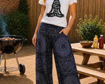 Calças Harem que Brilham à Noite: Calças Boho de Viscose Feitas à Mão