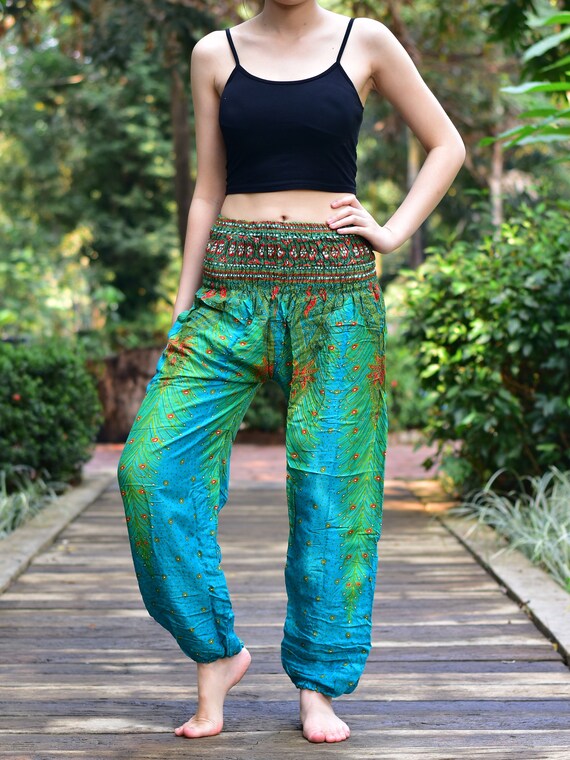Bohotusk Peacock Print Harem Pants S/M 