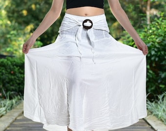 Bohotusk Plain White Long Skirt With Coconut Buckle (& Strapless Dress) 2 in 1 Style S/M to 3XL