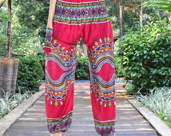 Bohotusk Pink Geo Waves Harem Pants S/M to 3XL Sizes Hand Made in Thailand Stock In UK