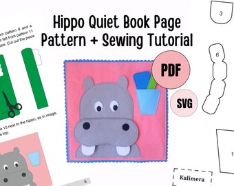 Hippo Quiet Book Page Pattern + Instructions PDF, SVG