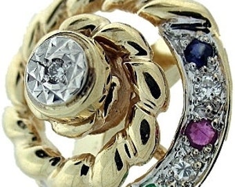 Motion Ring 14K Gold Diamond Precious Stones - FL883