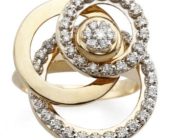 Flat Circle Motion Ring With Diamonds 14k Gold - FL829