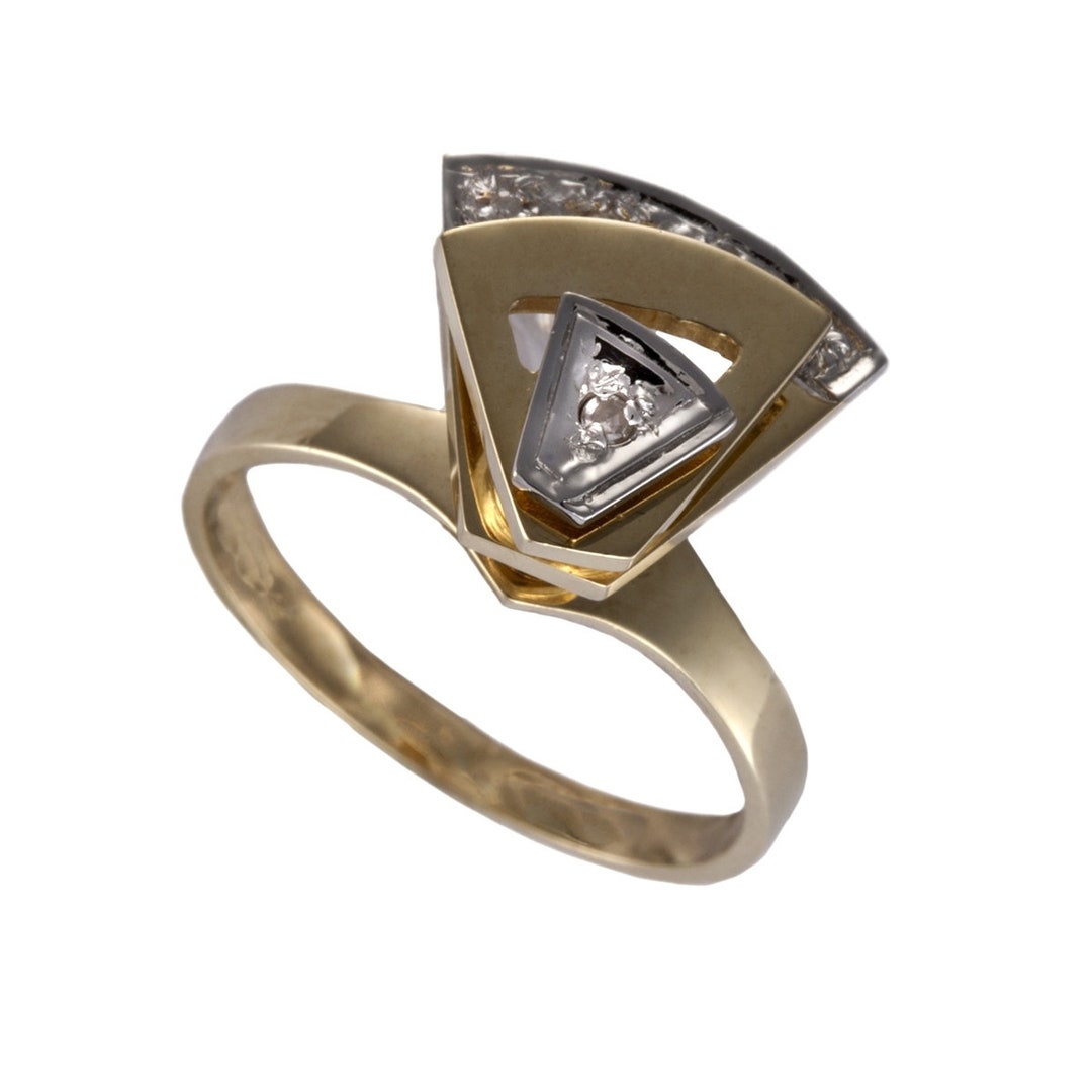 14K Solid Gold Motion Ring With Diamonds Ring Size 6 and 7 Etsy