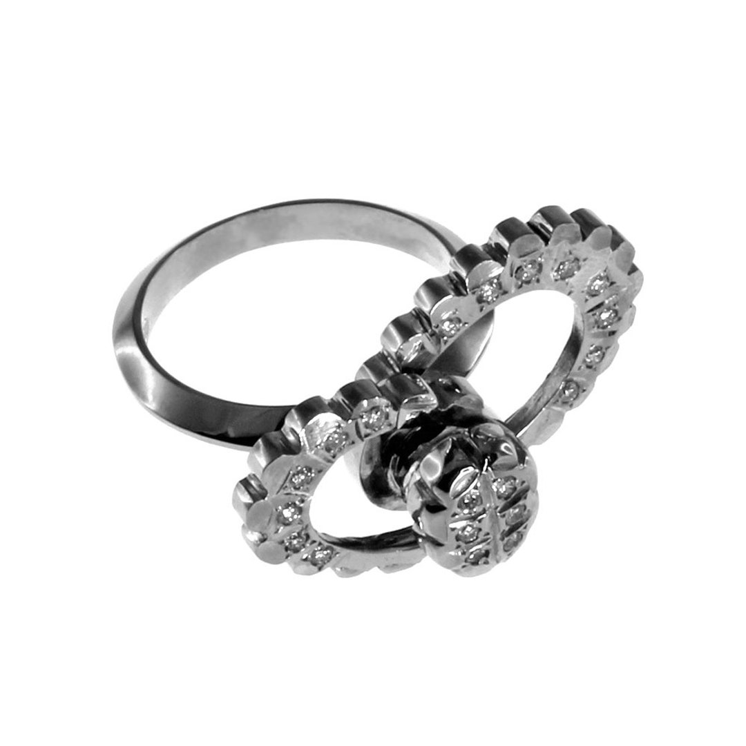 Motion Ring Double Oval With Diamonds in White 14k Gold Ring Size 7 1/2