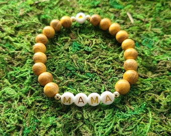 Personalized Wood Beaded Name Bracelet: Custom Alphabet Initial