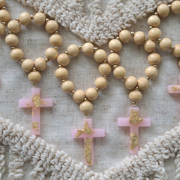 Mini rosaries/ Baptism Favor/ Wood Bead Rosary/ Prayer Beads/ Pocket Rosaries/ Communion/ Finger Rosary/ Religious gift
