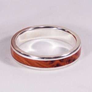 Slim Bentwood Ring, Yew Wood Burl with Sterling Silver Liner and Edging - Personalised Engraving Available