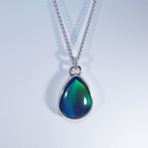Aurora Opal Droplet Necklace with Sterling Silver Chain - Multiple Sterling Silver Chain Options - Aurora Borealis Style Necklace