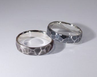 Obsidian/Faceted Rock Effect Dark Patina Textured Ring - Rough and Smooth Options Available - Distinctive and Rustic Ring