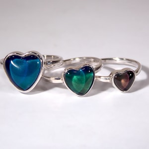 Sterling Silver Heart Shaped Mood Ring - 10mm, 8mm or 6mm Options - Beautiful Waterproof Mood Ring