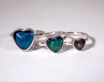 Sterling Silver Heart Shaped Mood Ring - 10mm, 8mm or 6mm Options - Beautiful Waterproof Mood Ring