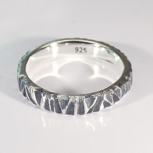 Chunky Sterling Silver Ring with Wood Bark Style Texture - Distinctive and Rustic Ring - Personalised Engraving Available