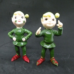 1955 Par de Elfos Pixie Kreiss Verdes, Hechos en Japón
