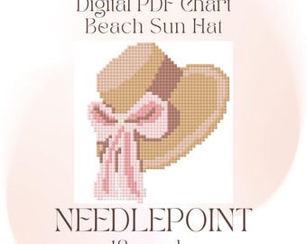 Beach Sun Hat with Bow 18 Mesh Digital Needlepoint Chart PDF