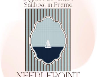 Sailboat in Frame 18 Mesh Digital Needlepoint Chart PDF