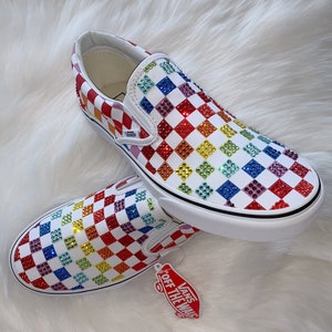 pastel rainbow checkered vans