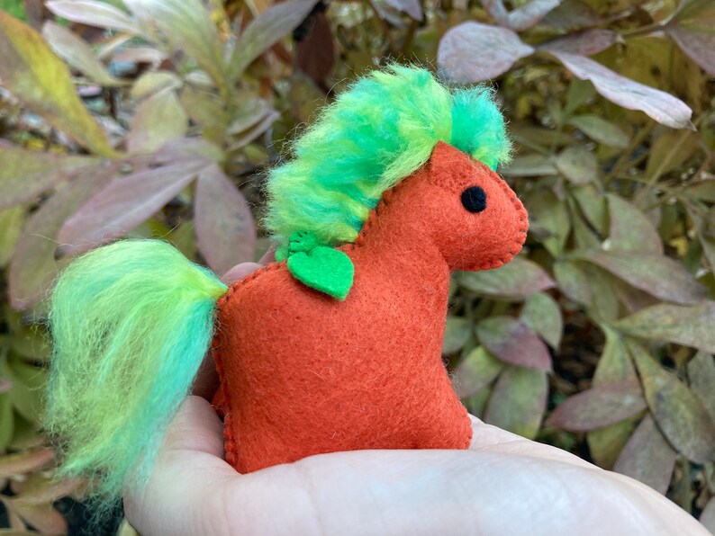 Big pumpkin Wubbiecorn // Handmade // Orange felt Unicorn // Stuffed toy // Plush // Embroidered // Made in Maine // Halloween pumpkin. image 4