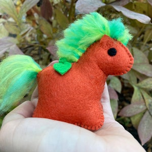 Big pumpkin Wubbiecorn // Handmade // Orange felt Unicorn // Stuffed toy // Plush // Embroidered // Made in Maine // Halloween pumpkin. image 3