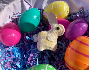 Pastel yellow lace Easter egg Wubbiebunn // Handmade // Felt Bunny Rabbit // Stuffed toy // plush // Made in Maine // Easter basket gift