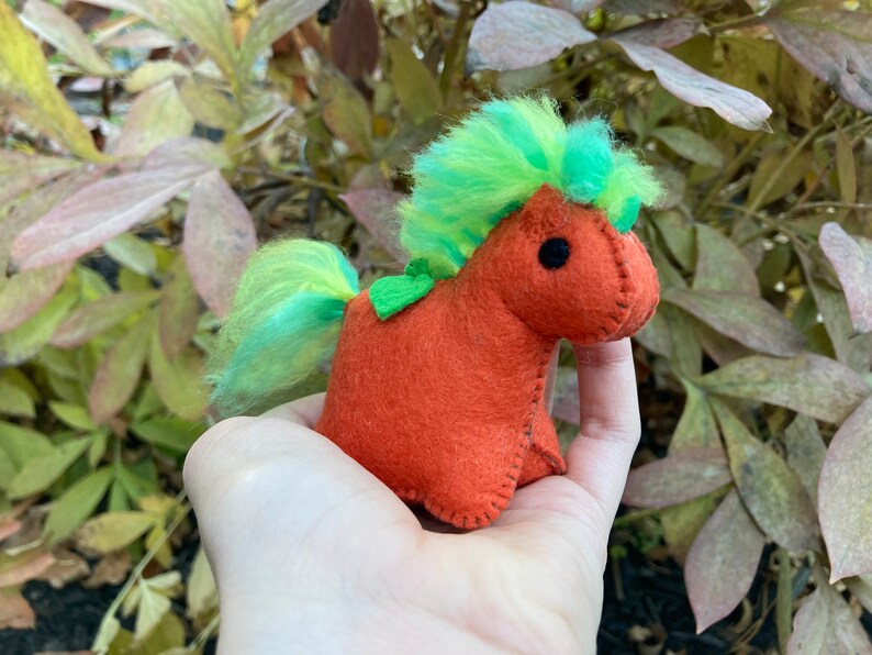 Big pumpkin Wubbiecorn // Handmade // Orange felt Unicorn // Stuffed toy // Plush // Embroidered // Made in Maine // Halloween pumpkin. image 5