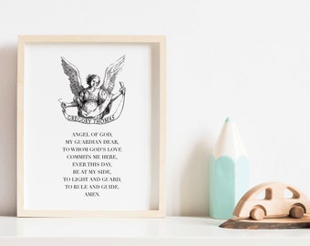 Personalized Guardian Angel Prayer Print: Baptism Gift, Catholic Nursery Art