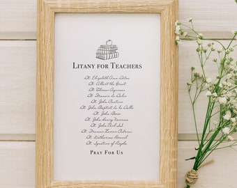 Litany for Teachers Print | Saint Litany | Teacher Gift | Catholic School Gift