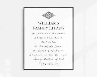 Custom Family Litany Print | Saint Litany | Personalized Gift | Catholic Wall Art