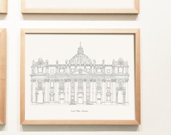 Saint Peter's Basilica Print: Catholic Architectural Art (8x10)