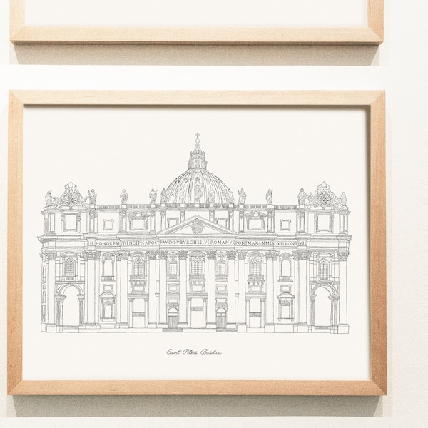 Saint Peter's Basilica Print | Vatican Print | Drawing of St. Peter's in Rome | Catholic Architecture | Catholic Wall Art