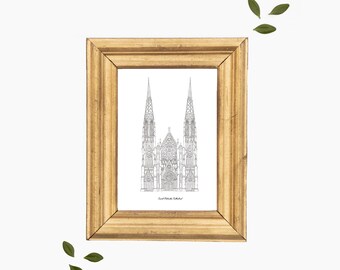 St. Patrick's Cathedral NYC Print | Catholic Architecture Drawing
