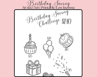 A6 Birthday Savings Challenge Tracker|Saving Tracker|Digital PDF|Save 140 Birthday|Low Budget|Fits A6 Cash Envelope|Mini Saving Challenge