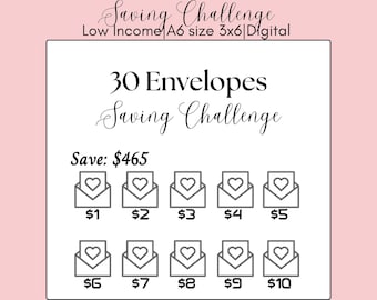 A6 30 Envelopes Savings Challenge Tracker Printable|Low Budget|Fits A6 size 3x6 Cash Envelopes|Save 465|Mini Saving Tracker