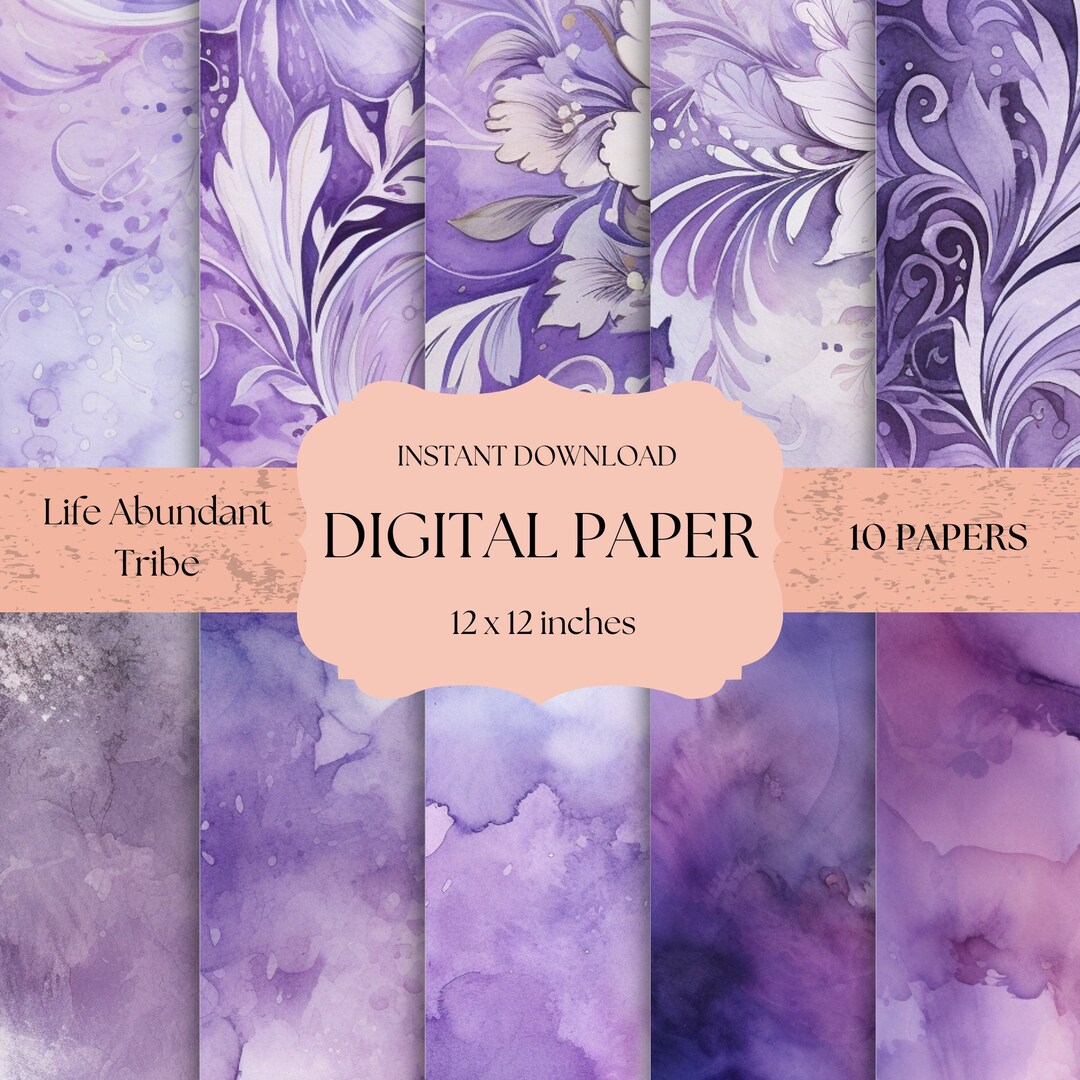 Vintage Purple Floral Digital Paper Pack, Shabby Chic (digital Download ...