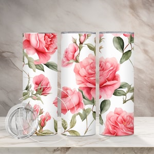 Boho Red Roses Tumbler Wrap, 20 oz Skinny Tumbler Wrap, Instant Digital Download, Vintage Style, Use in Scrapbooking & Journaling, PNG, Gift