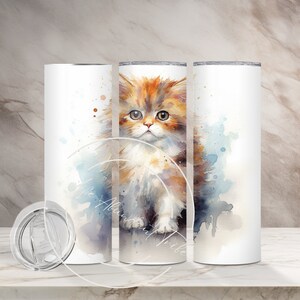 Ginger Kitten Watercolour Tumbler Wrap 20 oz Skinny Tumbler Sublimation, PNG, Digital Design, Instant Download, Scrapbook, Junk Journal