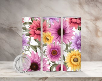 Regenbogen Gerbera Tumbler Wraps, 20 oz Skinny Tumber Wraps, Sofortiger digitaler Download, Scrapbook, Journal, Kunsthandwerk, digitales Papier, PNG-Datei