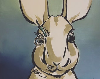 Frankenbunny Print: Steampunk Robot Rabbit Art
