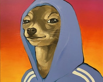 Chill Chihuahua Art Print: Funny Dog Acrylic Painting