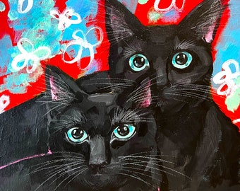 Black Cat Print: "Double Void Kitties" Acrylic Painting
