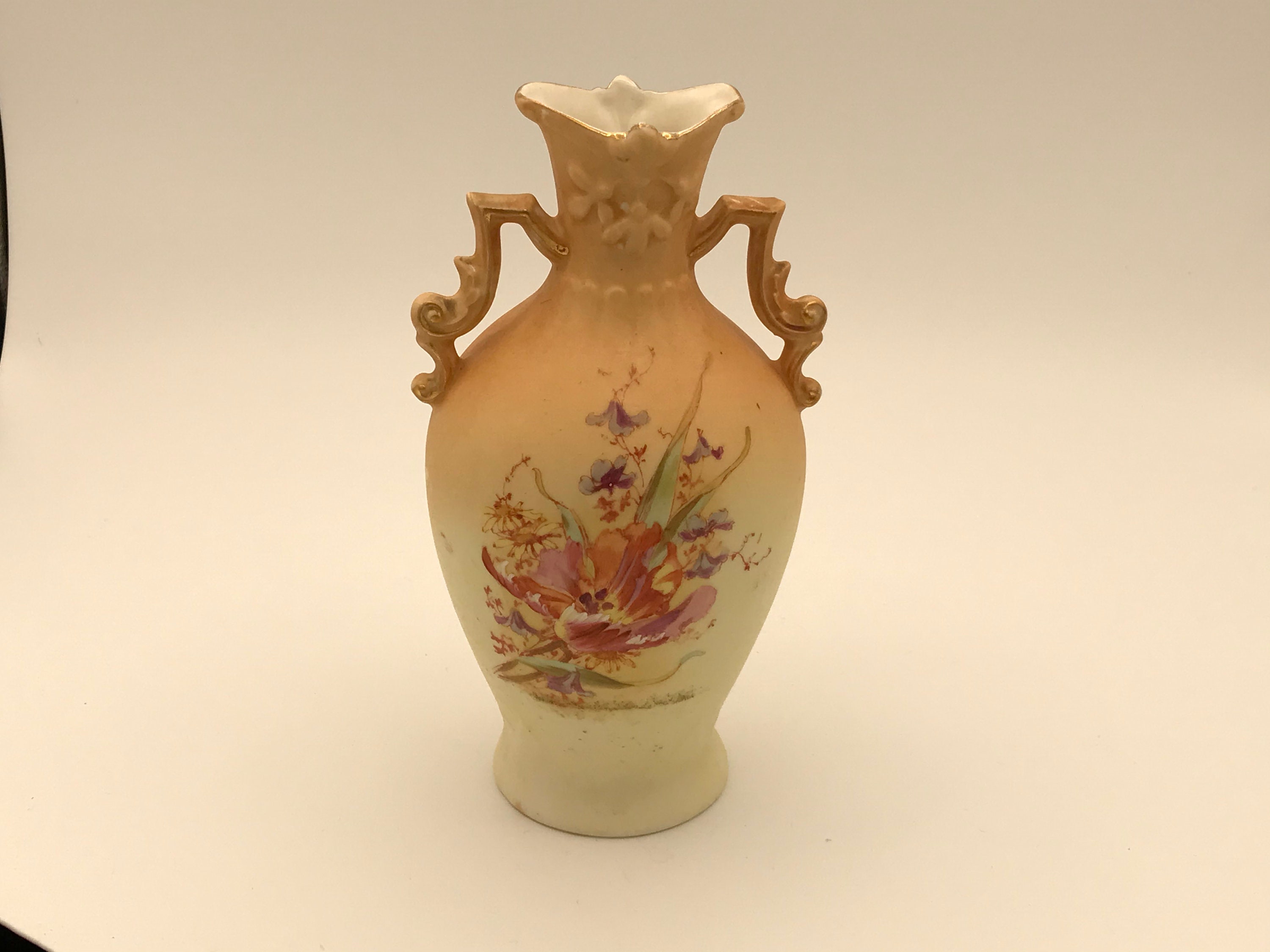 Bisque Vase with Flowers and Gold Paint Trim Etsy