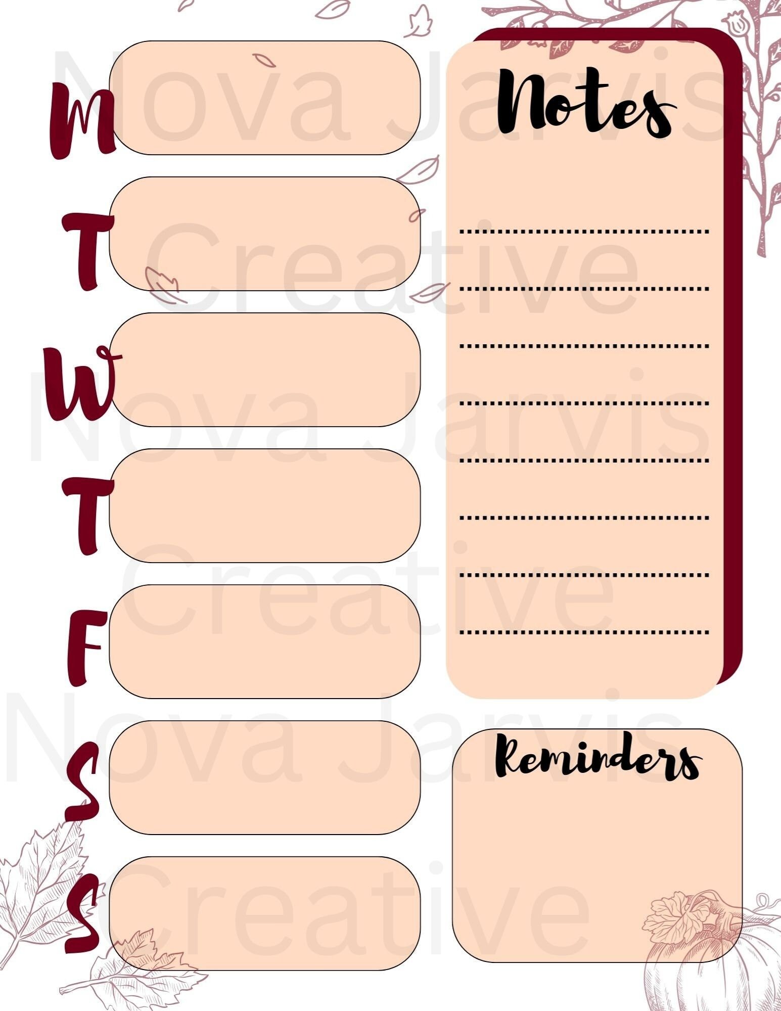 Seasonal Themed Weekly Planner Printable Download - Etsy