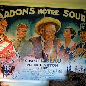 Rare Very Large 2 Panels French Original Movie Lithograph Poster with Pauline Carton "Gardons Notre Sourire" 1939 Comedy,  German Occupation